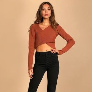 Burnt Orange Twisted Cropped Sweater